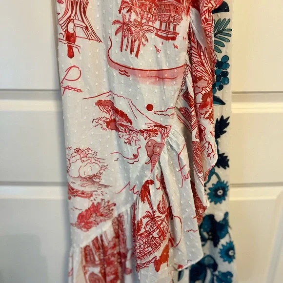 NWT FARM Rio One Red and Blue Dress wrap midi dress size L - Picture 3 of 7